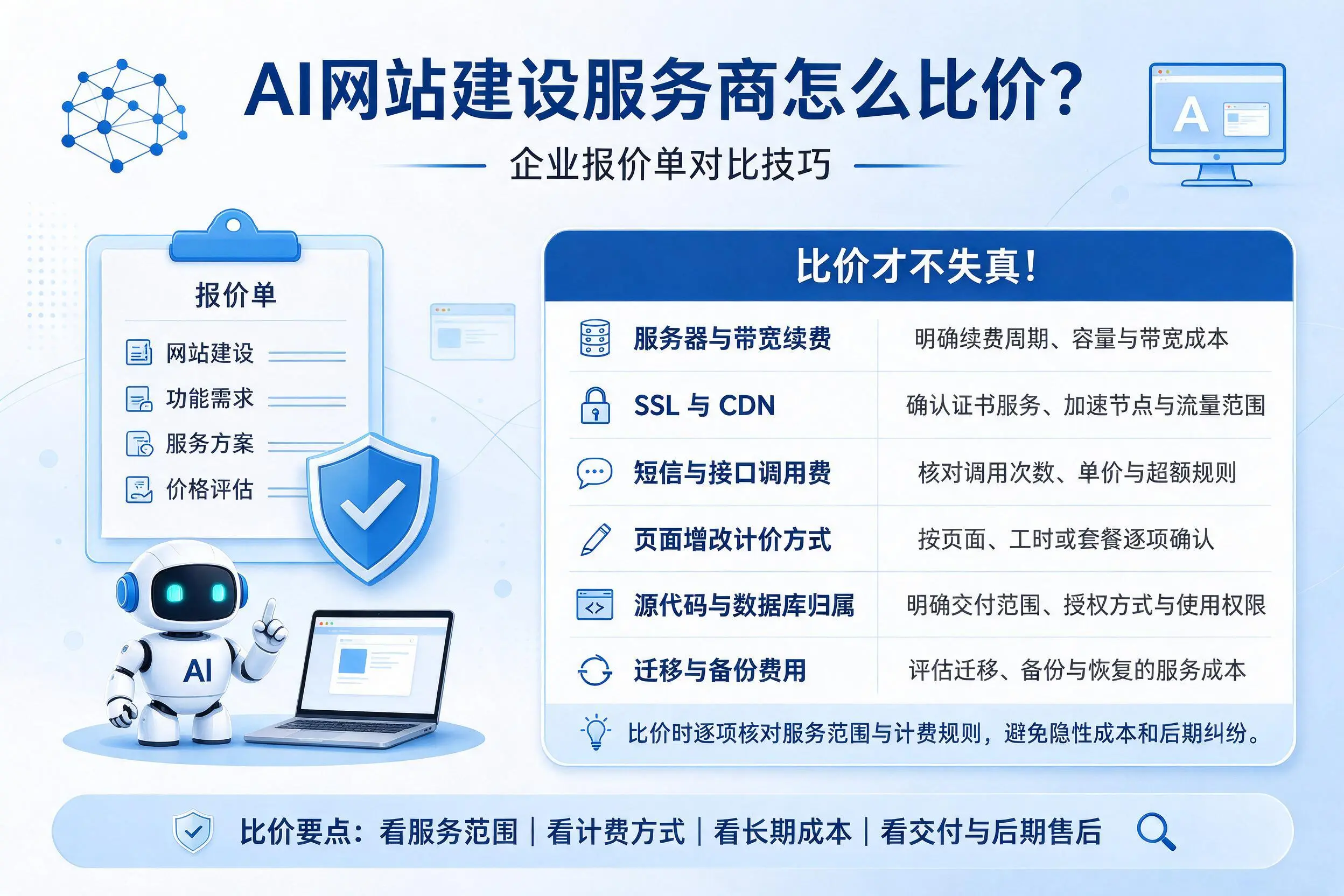 AI网站建设服务商怎么比价?安康企业报价单对比技巧